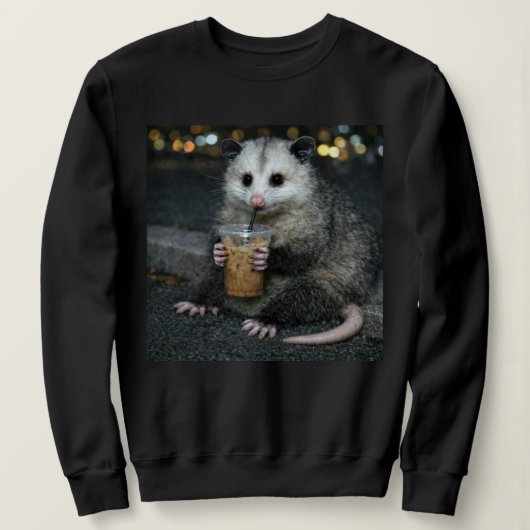 Funny opossum Drinking  Coffee Shirt Cute Animal スウェットシャツ (デザイン正面)
