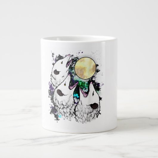 Funny Opossum Mug | Screaming Possum Moon Design ジャンボコーヒーマグカップ (正面)