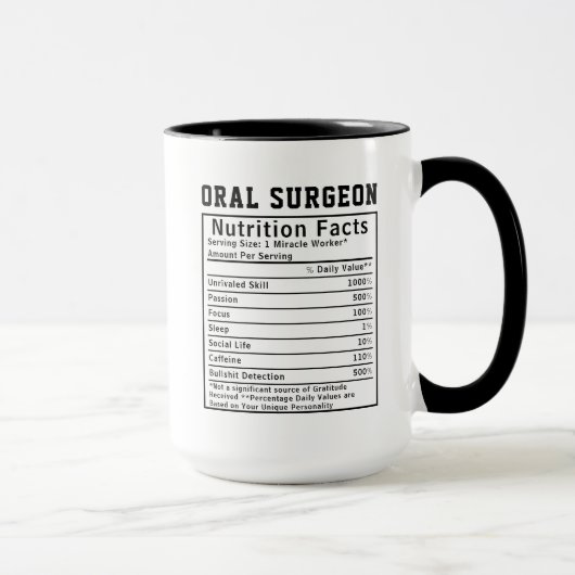 Funny Oral Surgeon Nutrition Facts Staff Worker マグカップ (右)