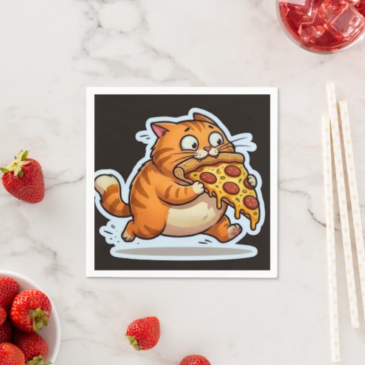 Funny Orange Cat Eating Pizza Cartoon スタンダードカクテルナプキン (インサイチュ)