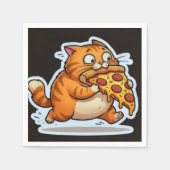 Funny Orange Cat Eating Pizza Cartoon スタンダードカクテルナプキン (正面)