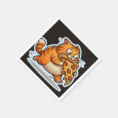 Funny Orange Cat Eating Pizza Cartoon スタンダードカクテルナプキン (角)