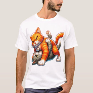 Funny Orange Cat Wrestling Cartoon Tシャツ