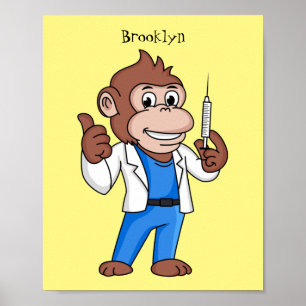 Funny orangutan ape cartoon doctor ポスター