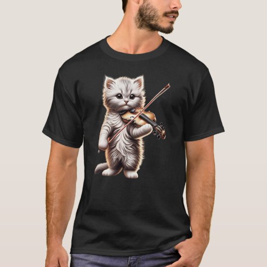 Funny Orchestra Musician Violinist Cute Cat Playin Tシャツ (正面)