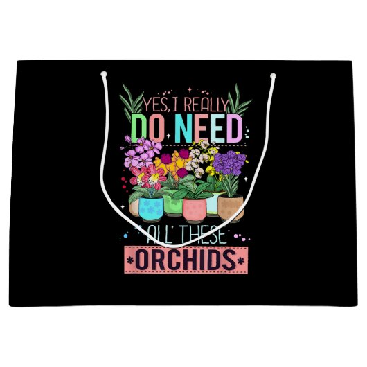 Funny Orchid Plant Lover ラージペーパーバッグ (正面)