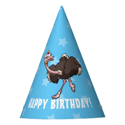 Funny Ostrich Happy Birthday Dancing Party Cartoon パーティーハット (正面)