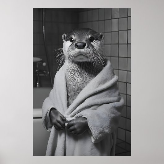 Funny Otter in Bathrobe Print, Bathroom Humor ポスター (正面)
