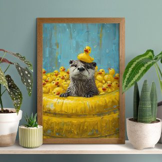 Funny Otter Rubber Duck Pool Poster ポスター