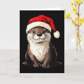 Funny Otter Santa Hat Xmas Otter Lovers Christmas  カード (黄色い花)
