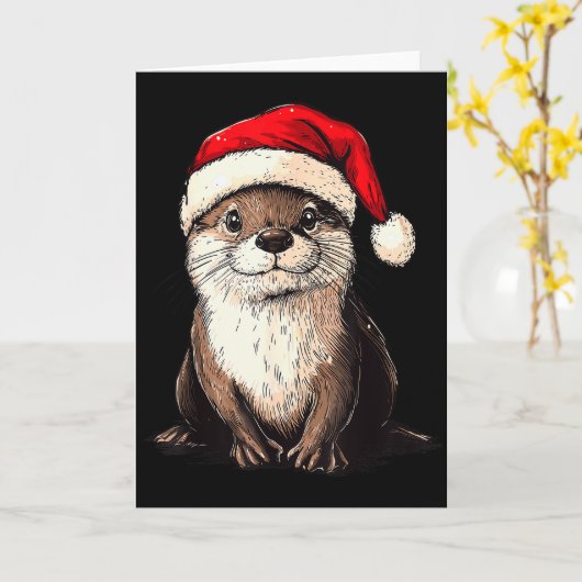Funny Otter Santa Hat Xmas Otter Lovers Christmas  カード (黄色い花)