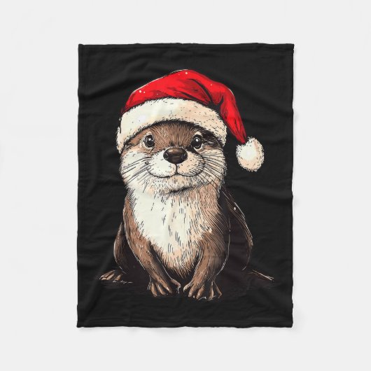 Funny Otter Santa Hat Xmas Otter Lovers Christmas フリースブランケット (正面)
