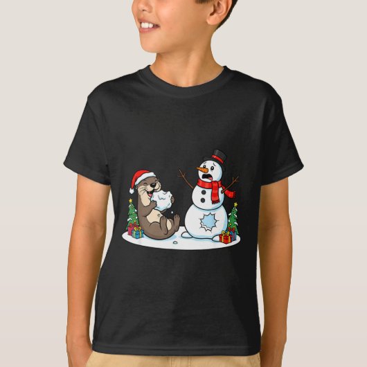 Funny Otter Snowman Christmas Tree Xmas Womens Men Tシャツ (正面)