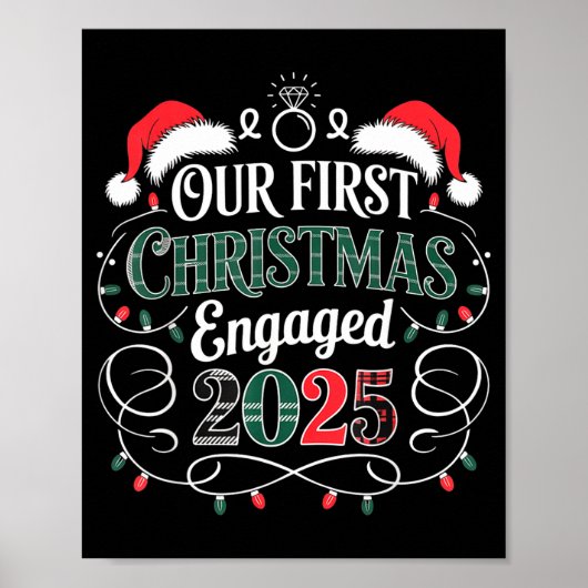 Funny Our First Christmas Engaged 2025 Couples Paj ポスター (正面)