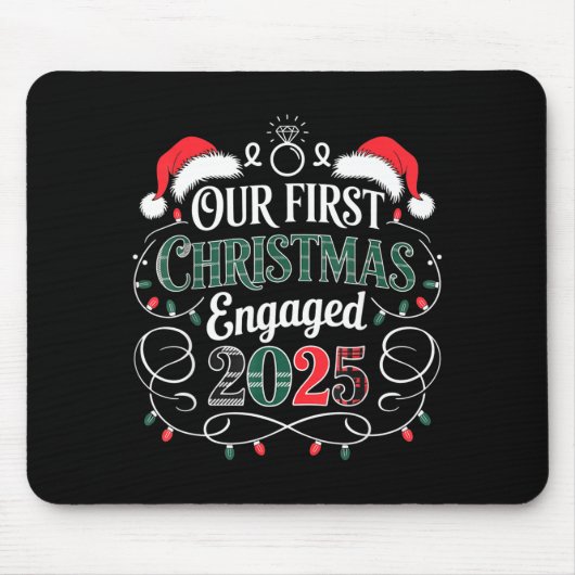 Funny Our First Christmas Engaged 2025 Couples Paj マウスパッド (正面)