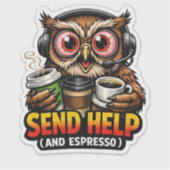 Funny Owl Coffee Espresso Sticker シール (正面)