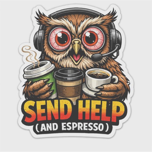 Funny Owl Coffee Espresso Sticker シール (正面)