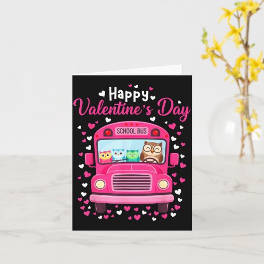 Funny owls school bus driver happy valentines day カード (黄色い花)