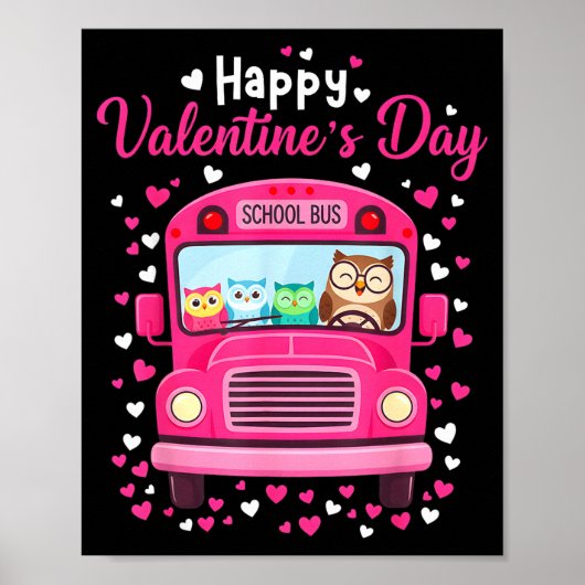 Funny owls school bus driver happy valentines day ポスター (正面)