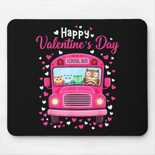Funny Owls School Bus Driver Happy Valentines Day  マウスパッド (正面)