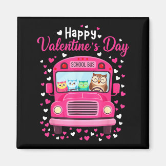 Funny owls school bus driver happy valentines day マグネット