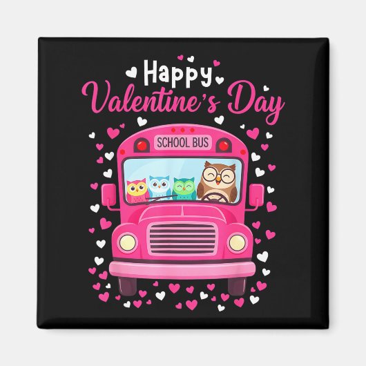 Funny owls school bus driver happy valentines day マグネット (正面)