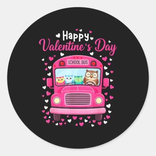 Funny Owls School Bus Driver Happy Valentines Day  ラウンドシール (正面)