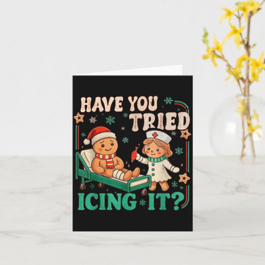 Funny Pain Scale Have You Tried Icing It Gingerbre カード (黄色い花)