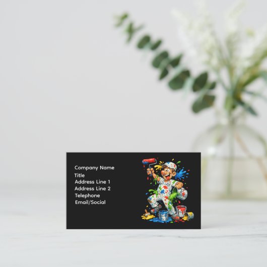 Funny Painter Cartoon Painter Business Card 名刺 (スタンド正面)