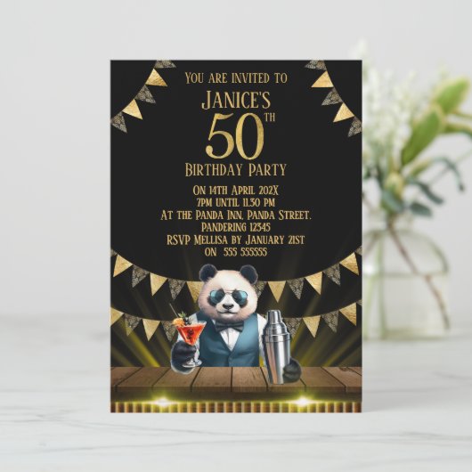 Funny Panda 50th Birthday Party Invitation 招待状 (スタンド正面)