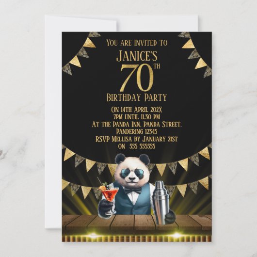Funny Panda 70th Birthday Party Invitation 招待状 (正面)