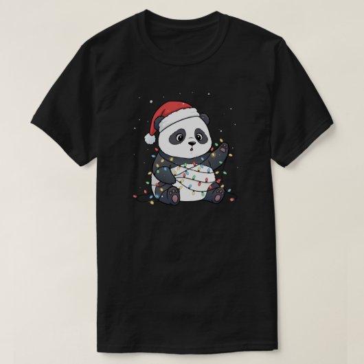 Funny Panda Christmas Lights Animal Lover Tシャツ (デザイン正面)