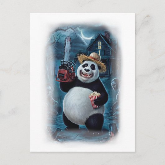Funny Panda Horror Movie on a White  シーズンポストカード (正面)