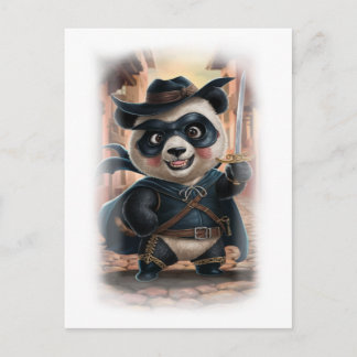 Funny Panda Movie Hero Character on a White シーズンポストカード