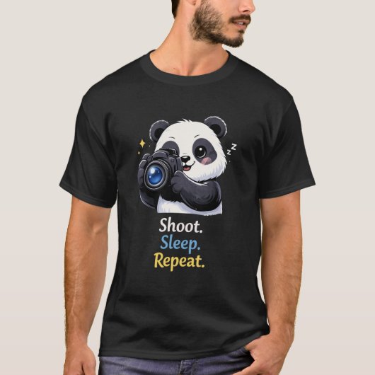Funny Panda Photographer Shoot Sleep Rep Tシャツ (正面)