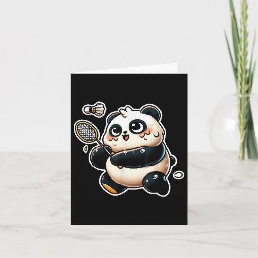 Funny Panda Playing Badminton Cute Sporty Exercise カード (正面)