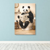 Funny Panda Reading Newspaper Bathroom Humor キャンバスプリント (インサイチュ (ウッドフロア))