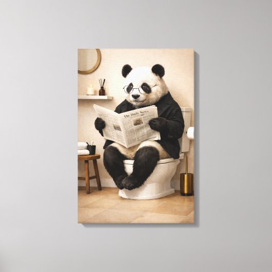 Funny Panda Reading Newspaper Bathroom Humor キャンバスプリント (正面)