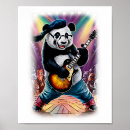 Funny Panda Rocker on Stage on a White ポスター