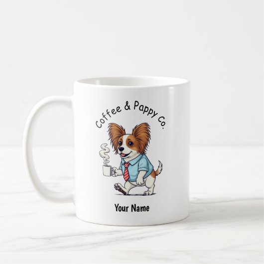 Funny Papillon Dog Business Suit Coffee  コーヒーマグカップ (左)