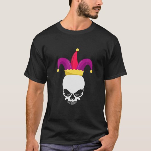 Funny Parade Costume Mardi Gras Skull Jester Mask Tシャツ (正面)