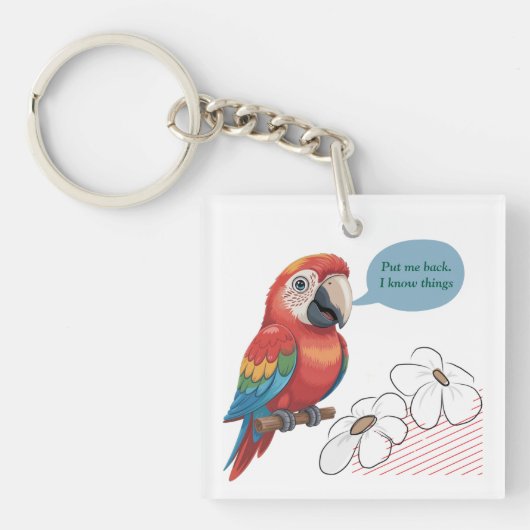 Funny Parrot Acrylic Keychain – Custom Text & Imag キーホルダー (正面)