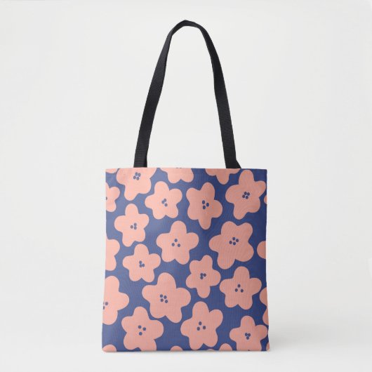 Funny pastel orange flowers on bright blue backgro トートバッグ (正面)
