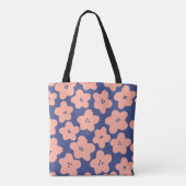 Funny pastel orange flowers on bright blue backgro トートバッグ (裏面)