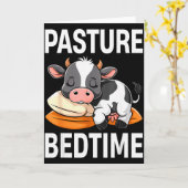 Funny Pasture Bedtime Cute Cow Pajamas Pj Sleep カード (黄色い花)