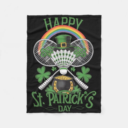 Funny Patricks Day Badminton Costume Four-leaf Clo フリースブランケット (正面)