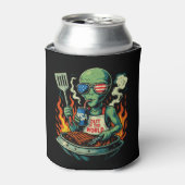 Funny Patriotic Alien Grilling Retro American BBQ 缶クーラー (缶正面)
