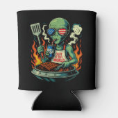 Funny Patriotic Alien Grilling Retro American BBQ 缶クーラー (裏面)