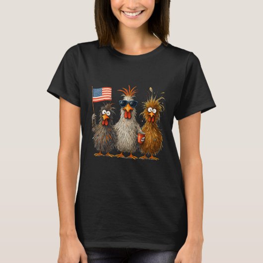 Funny Patriotic Chickens Usa Flag 4th Of July Chic Tシャツ (正面)