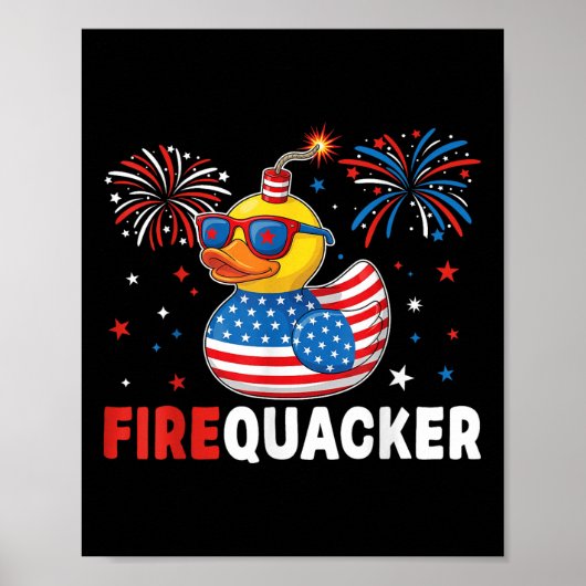 Funny Patriotic Duck Firequacker Pun Independence  ポスター (正面)